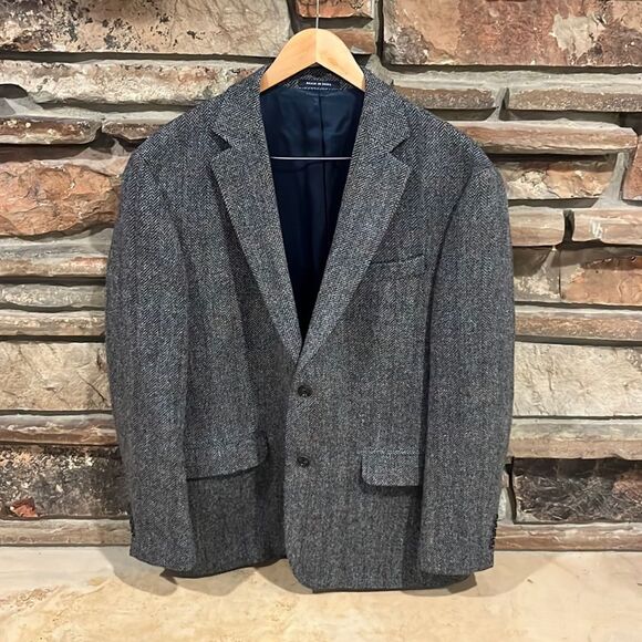 Lands End x Harris Tweed Grey Wool Two-Button Blazer